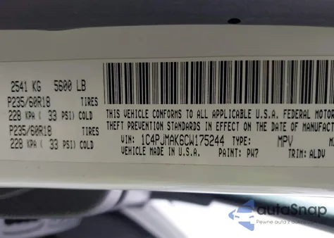 2012 Jeep Liberty Sport из США, поврежденный, VIN 1C4PJMAK6CW175244